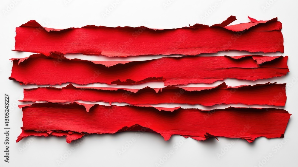 Poster frayed edges of torn red paper create a dynamic texture on a clean white background, perfect for art