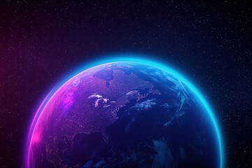 Fototapeta premium Planet earth glowing in space with purple and blue gradient