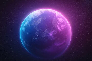 Fototapeta premium Planet earth glowing in space with purple and blue gradient color scheme