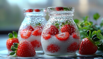 Strawberries in Milk Jars