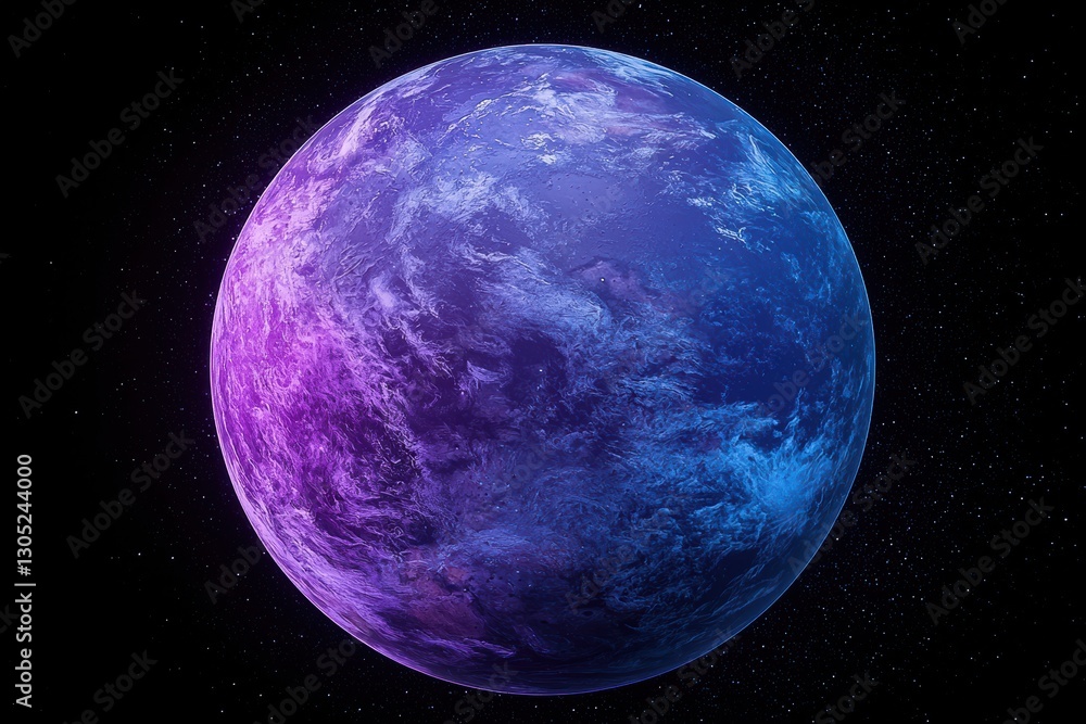 Poster planet earth glowing in space with purple and blue gradient color scheme