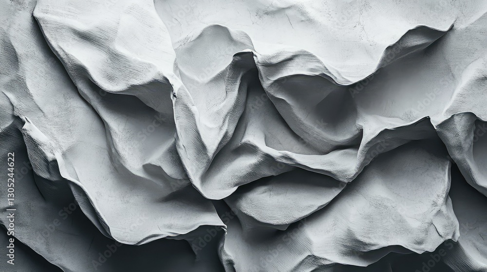 Poster abstract texture of crumpled white fabric with intricate folds and shadows, capturing depth and move