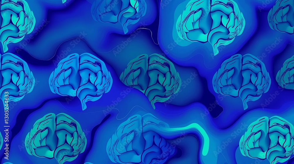 Poster brainwave patterns: an abstract, artistic depiction of brain patterns, rendered in vibrant blues and