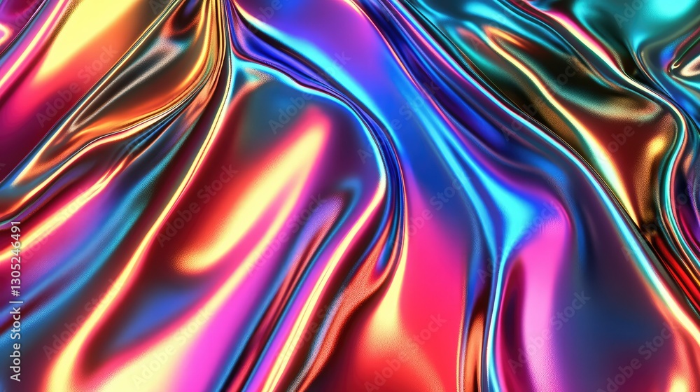 Poster vibrant abstract background with colorful flowing fabric texture in shades of blue, pink, and gold c