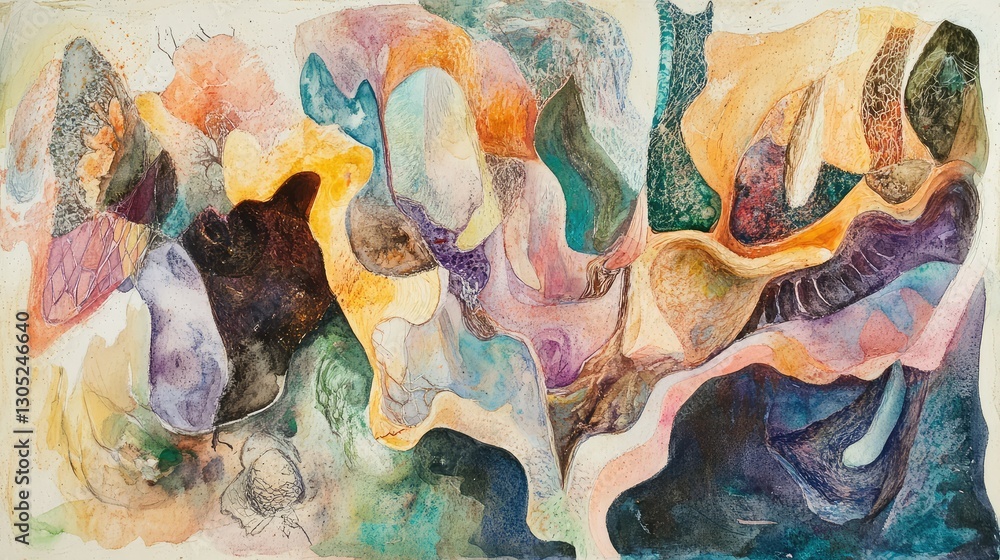Poster abstract art with vibrant colors and fluid shapes: a colorful expression of emotion in artistic brus