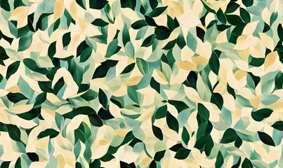 Seamless watercolor leaf pattern in soft green and beige tones