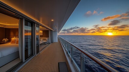 Fototapeta premium Luxurious yacht balcony at sunset (1)