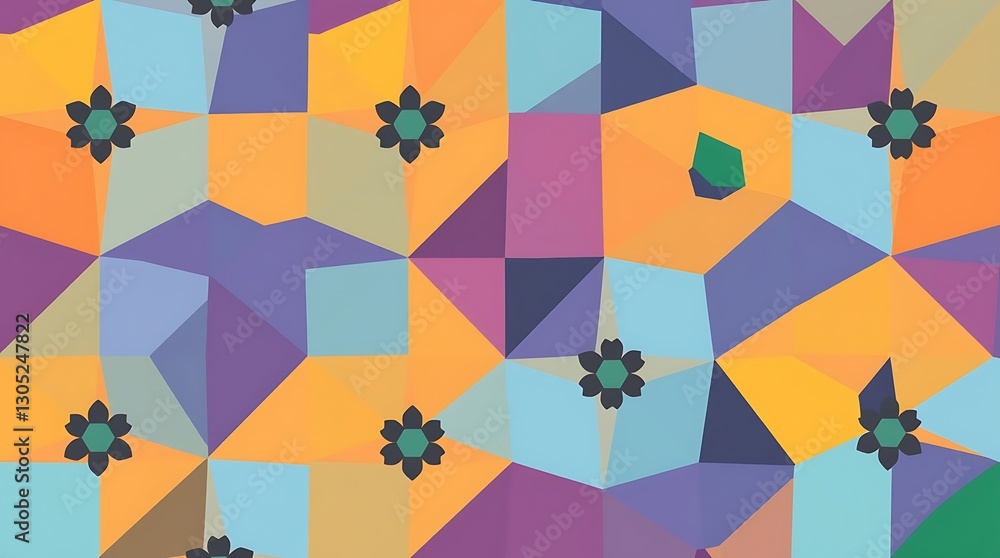 Poster geometric floral design: a vibrant and playful geometric pattern featuring floral elements, bursting