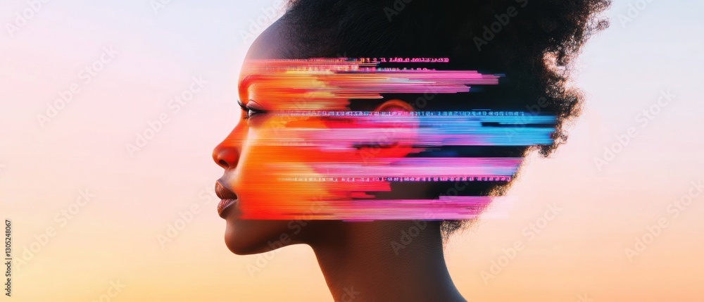 Leinwandbilder Digital Identity Disruption Vibrant Neural Network Portrait Exploring AI-Powered Personal Transformation and Next-Gen Technological Consciousness