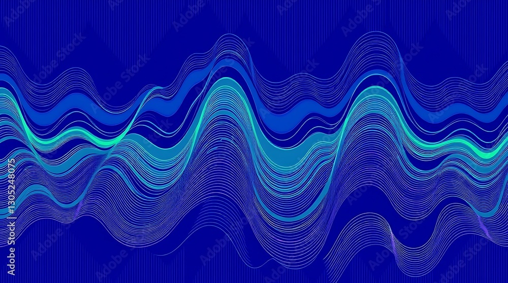 Poster rhythmic blue waves: an abstract representation of flowing blue waves, creating a sense of movement,
