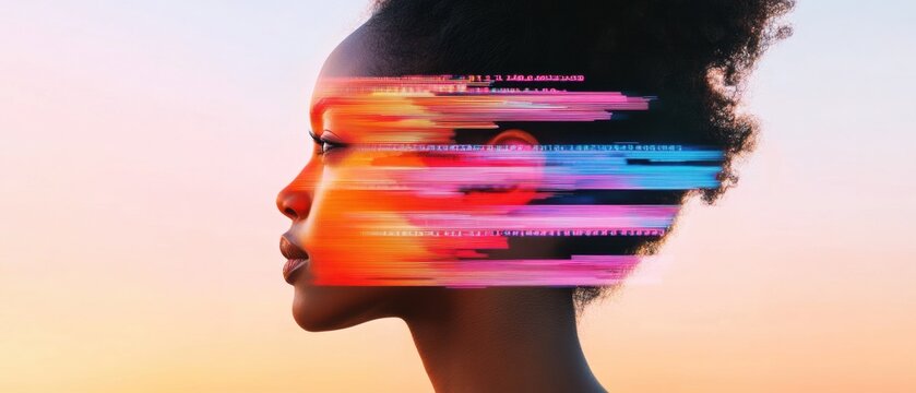 Digital Identity Disruption Vibrant Neural Network Portrait Exploring AI-Powered Personal Transformation and Next-Gen Technological Consciousness