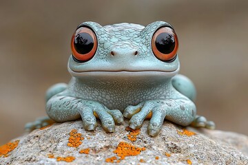 Smiling Frog Posing on Rock