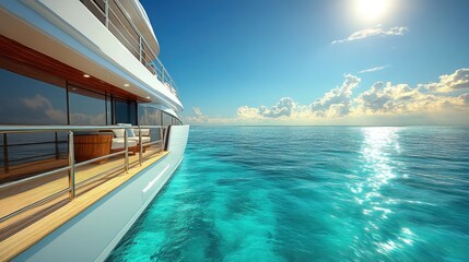 Fototapeta premium Luxurious yacht deck overlooking turquoise ocean