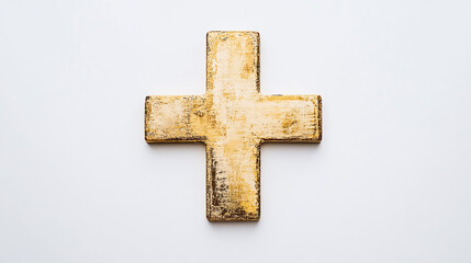 Obraz premium Rustic wooden cross on white background. Simple, aged symbol of faith and spirituality. Minimalist design.