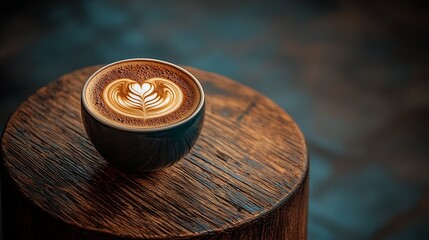 Latte art on wooden stool