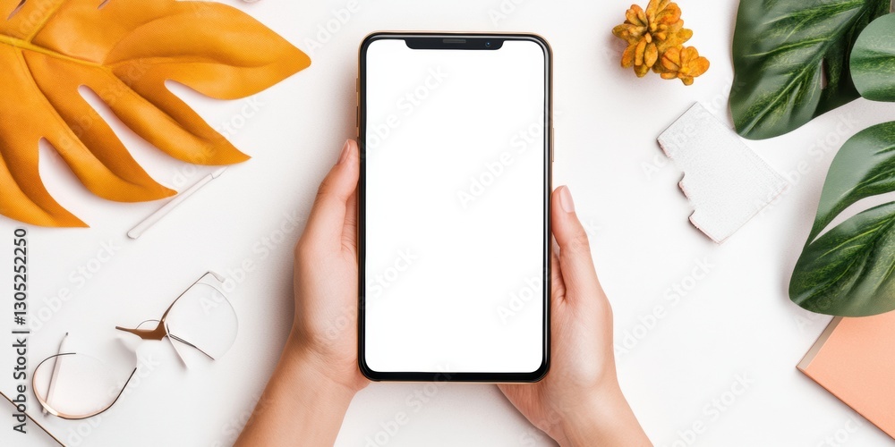 Aufkleber Minimalist Mobile Workspace Gen Z Digital Professional Showcasing Seamless Tech Integration with Biophilic Aesthetic and Modern Productivity Design
