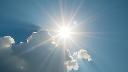 sun shines brightly cloudy formations clear intense beam illuminating