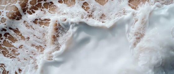 Frothy ocean waves gently overlap, creating a mesmerizing dance of foam and water, symbolizing the endless rhythm and beauty of nature.