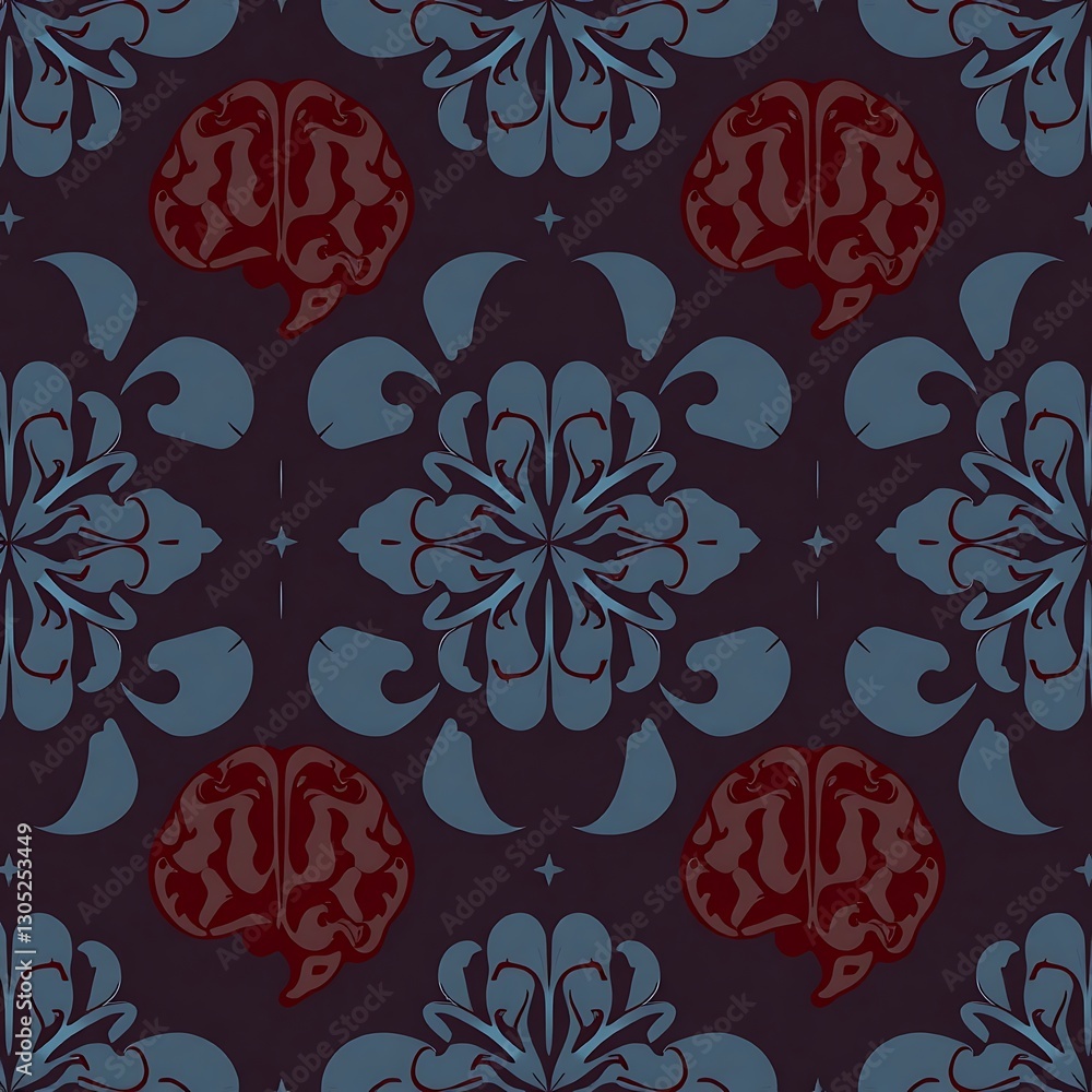 Poster brain pattern: abstract and repeating design featuring a stylish brain silhouette, ideal for various