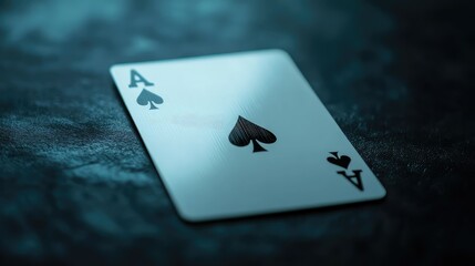 Close-Up View of an Ace of Spades Playing Card on a Dark Textured Surface Illustrating Luck, Strategy, and High-Stakes Gaming Vibes in a Mysterious Setting