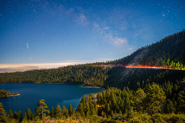 Lake Tahoe Emerald Bay Under Night Sky and Milkyway