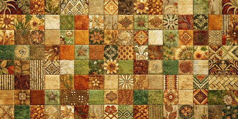 Earthy Patchwork Organic Illustrations:  Rustic Texture Background for Design Projects