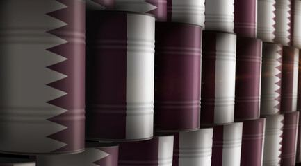Qatar oil crude petroleum fuel barrels in row