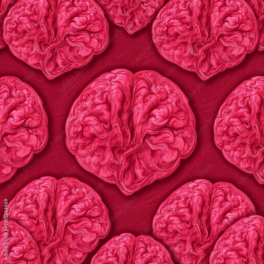 Poster mind-boggling pattern: an intricate pattern of stylized, vibrant red brains.