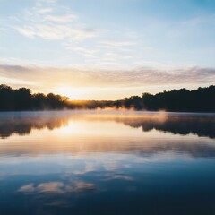 Fototapeta premium Serene sunrise reflections over tranquil lake nature photography early morning calm environment wide angle view