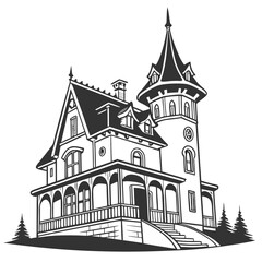 Fototapeta premium Victorian Gothic House Silhouette Vector Illustration