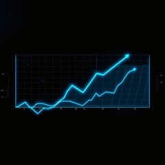 Naklejka premium financial growth chart with neon blue lines against a dark background | generative AI