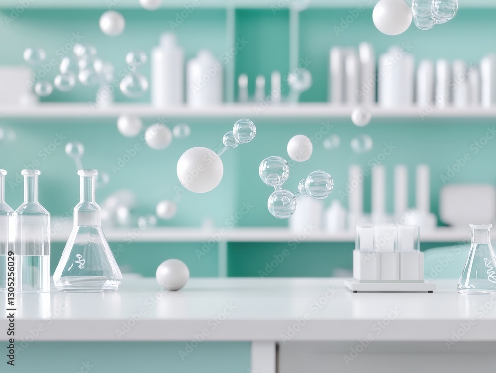 Poster quantum genomics visualization minimalist scientific innovation with floating molecular spheres - ne