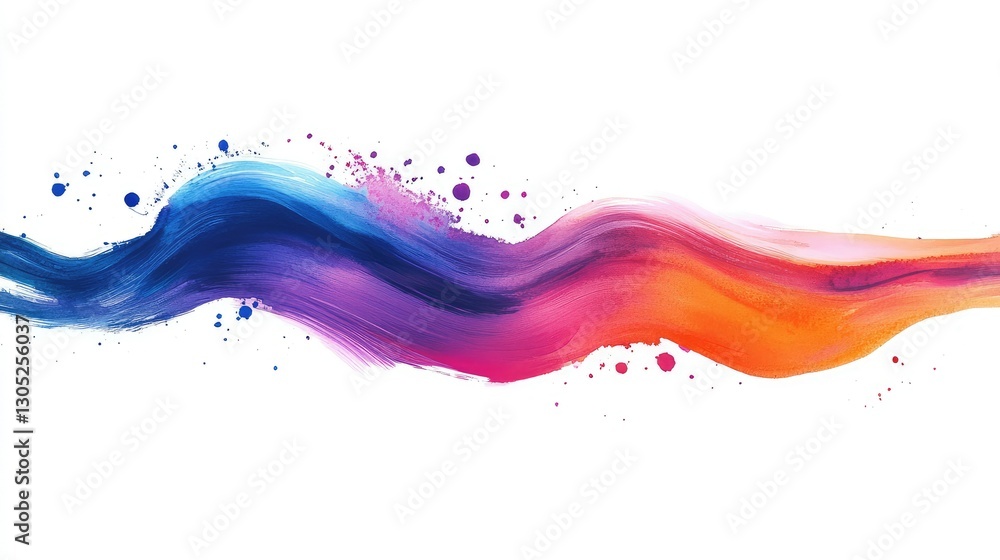 Poster vibrant abstract wave of colorful paint strokes creating a dynamic artistic flow with splashes on wh
