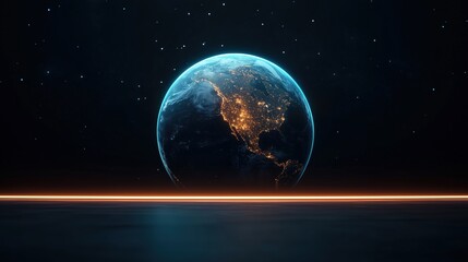 Obraz premium Earth from space with illuminated city lights and glowing horizon. Global connectivity