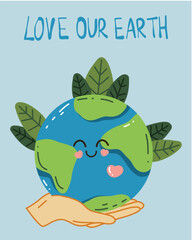 Vector collection of banners dedicated to Mother Earth Day. Bright cartoon design about the love of the planet. Let's save our land. With a love for ecology. Postcard, background