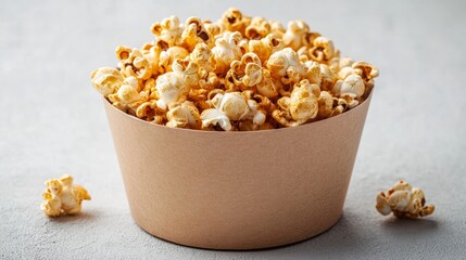 branded paper box bowl filled with popcorn offer a sweet and crunchy treat, on white background, 32k image