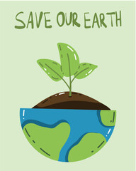 Vector collection of banners dedicated to Mother Earth Day. Bright cartoon design about the love of the planet. Let's save our land. With a love for ecology. Postcard, background