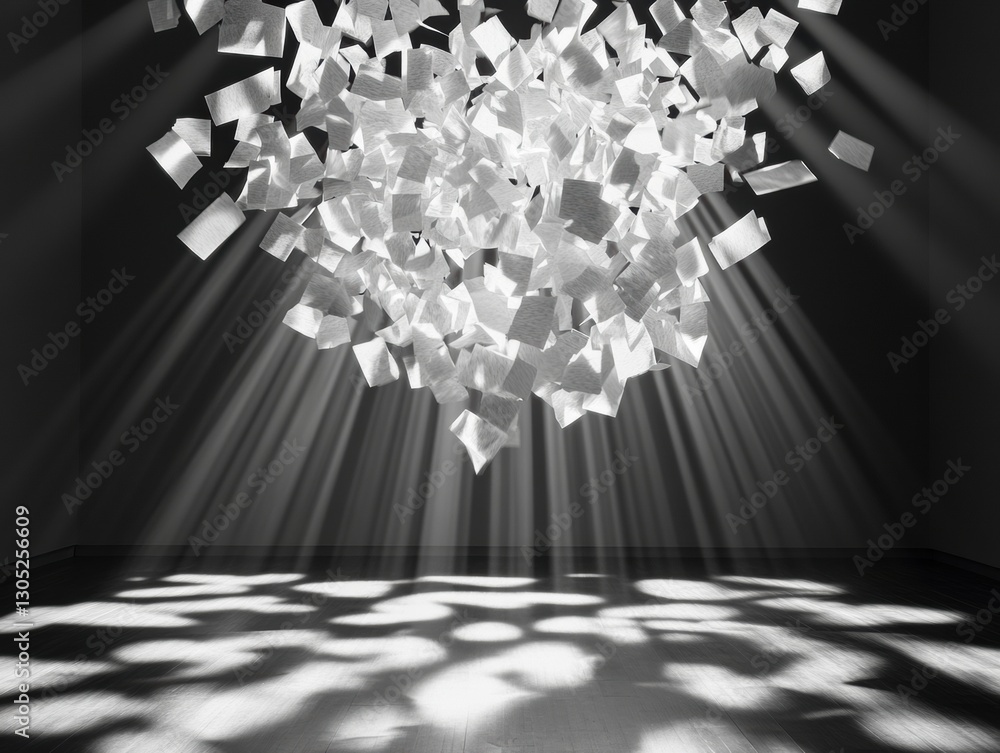 Poster dynamic abstract paper burst minimalist event design showcasing immersive visual effects and contemp