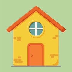 Stylized Yellow House Vector Illustration with Orange Roof and Door