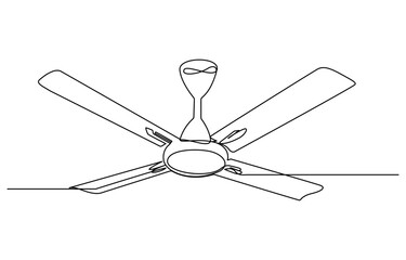 Single one line drawing Electric ceiling fan. Electricity home appliance concept, Continuous line ceiling fan art. Single line ceiling fan concept