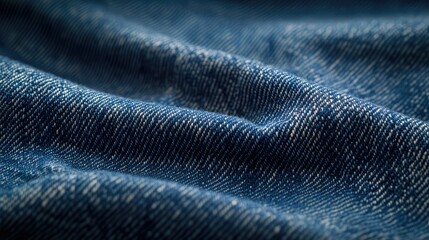 Close-Up View of Soft, Textured Denim Fabric Showing Beautiful Blue Hues and Fine Weave Patterns, Ideal for Fashion and Textile Design Projects