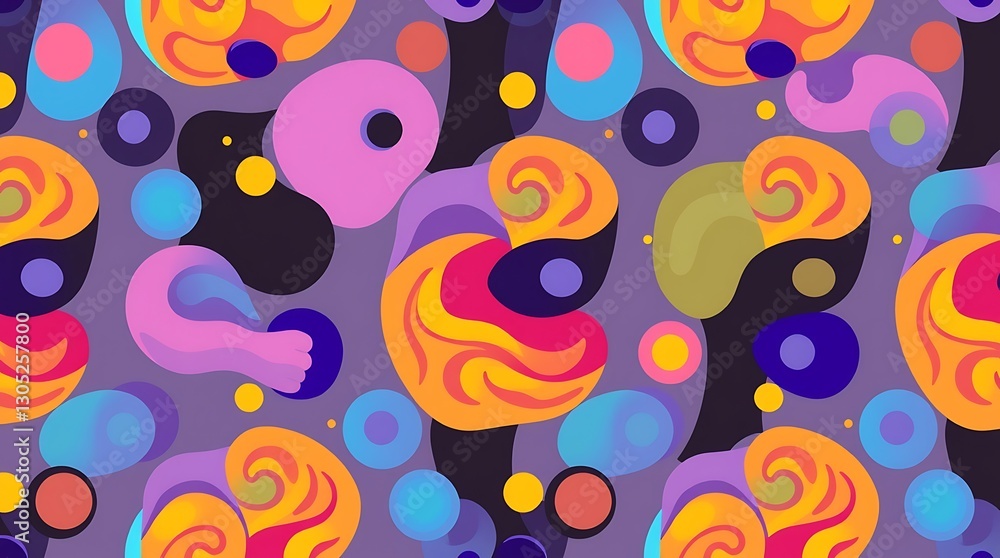 Poster abstract forms: a vibrant and intricate pattern composed of dynamic shapes and bold colors, creating