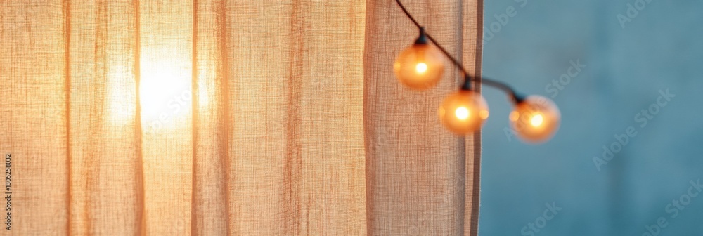 Aufkleber minimalist warm glow ambient lighting soft textile texture and vintage string lights - contemporary 