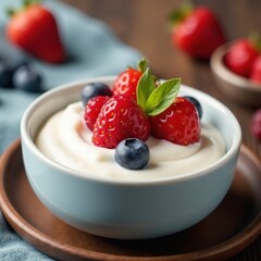 Creamy homemade yogurt topped with fresh berries, homemade, delicious