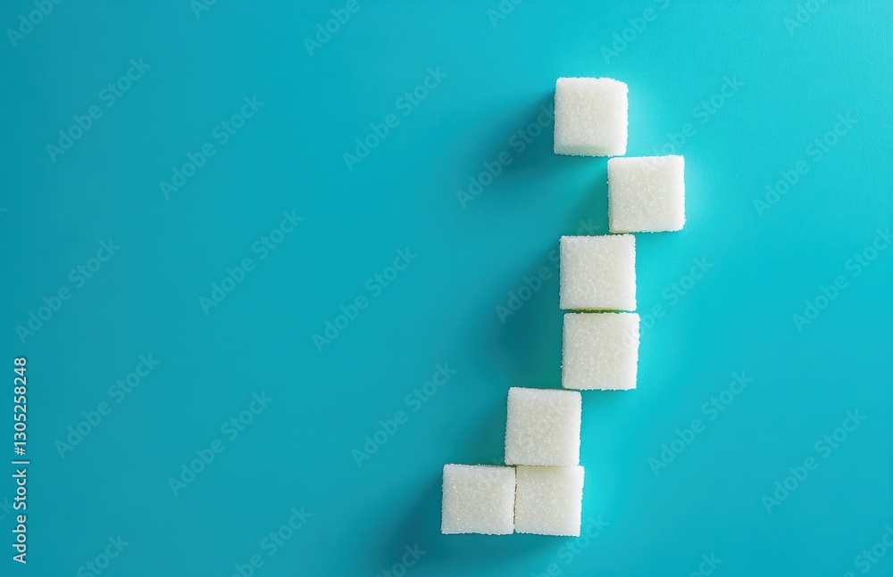 Aufkleber arrangement of sugar cubes on bright turquoise surface with bold shadows creating a unique minimalis