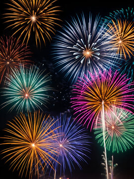 Colorful copyleft fireworks at night