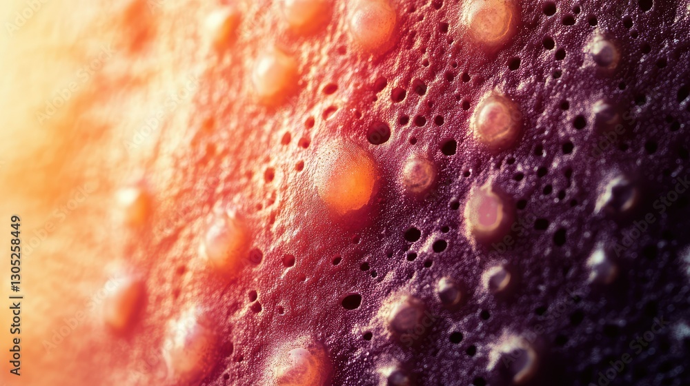 Poster close-up view of colorful foam with bubbles and texture, abstract organic patterns in warm tones, id