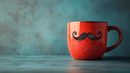 Cheerful Fathers Day Theme with a Red Cup and Heartwarming Drawing on Blue