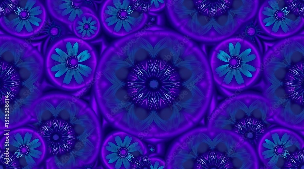 Poster celestial mandala: a mesmerizing fractal pattern of intricate circular mandalas with repeating flora