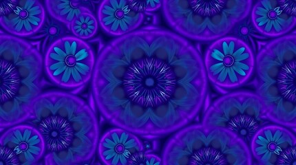 Celestial Mandala: A mesmerizing fractal pattern of intricate circular mandalas with repeating floral motifs in rich shades of blue and purple, evoking a sense of depth and spiritual serenity.